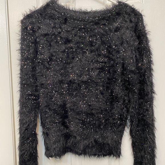 Soft fuzzy black Zara sweater with sequence - Picture 1 of 4